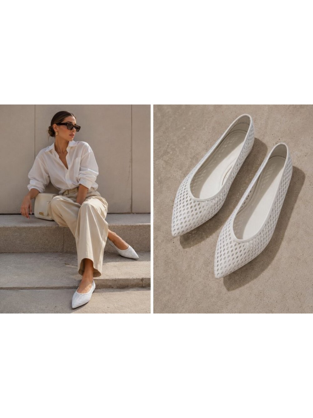 Nordstrom NOSCARLET2 White Leather Perforated Pointed Toe Flats Women’s 8M